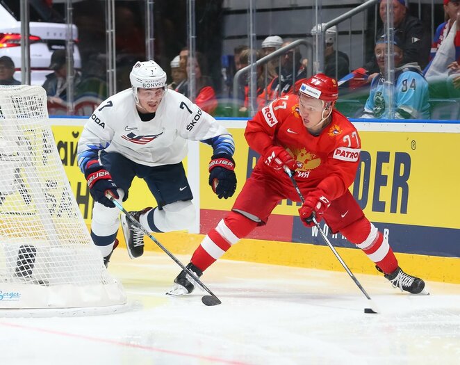 Rusų ir amerikiečių rungtynės | IIHF nuotr.