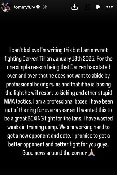 Tommy Fury žinutė | Instagram.com nuotr Tommy Fury žinutė | Instagram.com nuotr