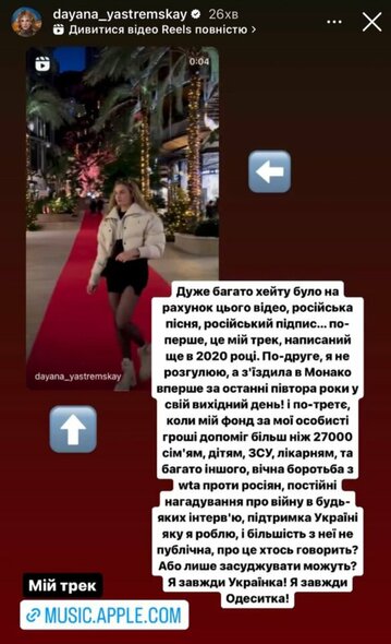 Dajanos Jastremskos komentaras | Instagram.com nuotr