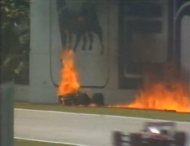 Gerhardo Bergerio avarija 1989 m. San Marino GP lenktynėse | Youtube.com nuotr.