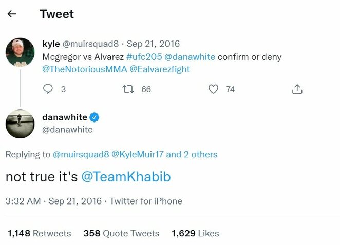 Dana White'o žinutė | „Twitter“ nuotr. Dana White'o žinutė | „Twitter“ nuotr.