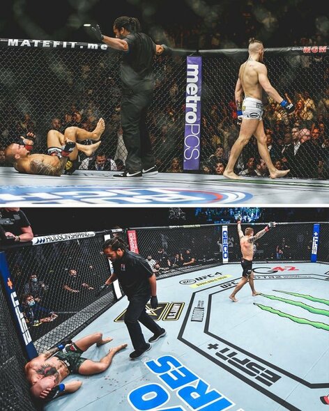 Dustino Poirier ir Conoro McGregoro kovos: 2014 ir 2021 m. | Instagram.com nuotr Dustino Poirier ir Conoro McGregoro kovos: 2014 ir 2021 m. | Instagram.com nuotr