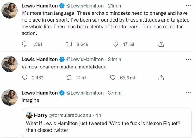Lewiso Hamiltono komentarai | „Twitter“ nuotr.